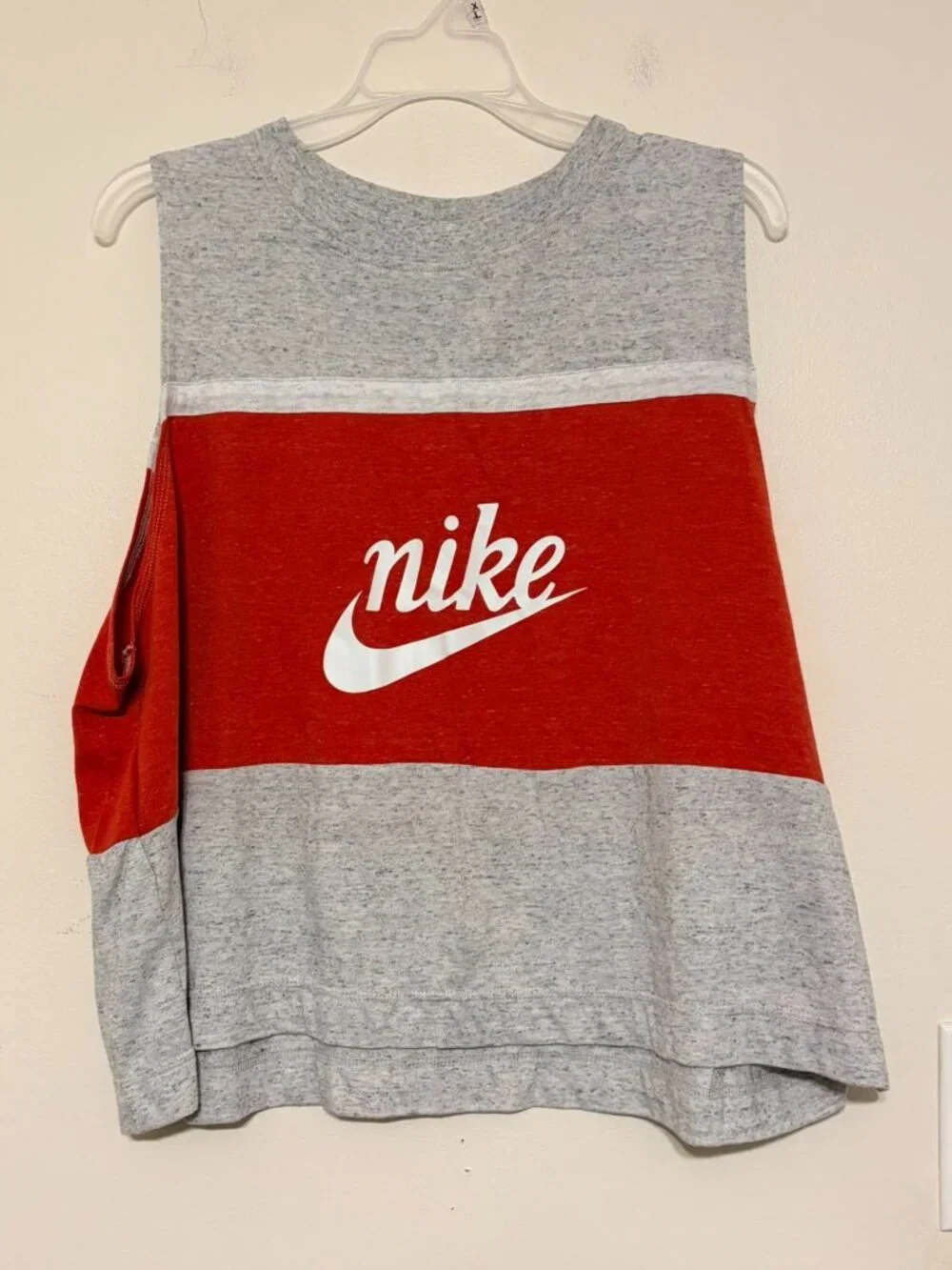 Women's Nike Sportswear Cropped Red/White/Gray Tank Top Size XXL CJ3709-050